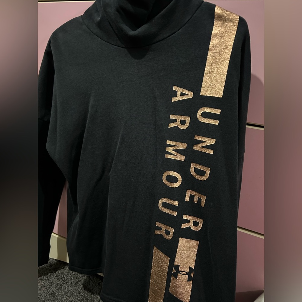 Under armor black cowl neck hoodie with rose gold detail
